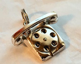 Vintage Silver Charm Rotary Dial Phone Dial A Message. Push dial lever one way message says “hello”, push it the other way it says “I love u