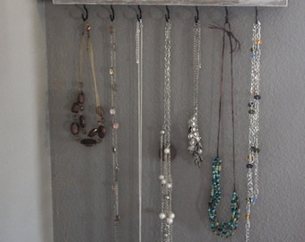 White Distressed Jewelry Hanger, Jewelry Organizer, Necklace Hanger, Jewelry Storage, Jewelry Display, Necklace holder