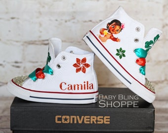 Moana Birthday Outfit, Baby Moana Birthday, Disney, Moana Outfit, Disney Shoe, Disney Converse, Baby Moana Bling Shoes, Baby Moana Disney