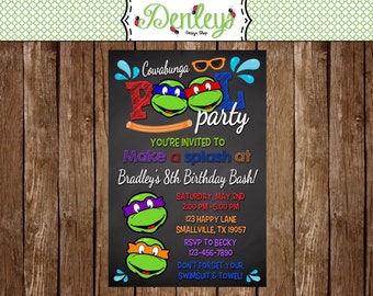 Ninja Turtle Pool Party Birthday Invitation (NT11)
