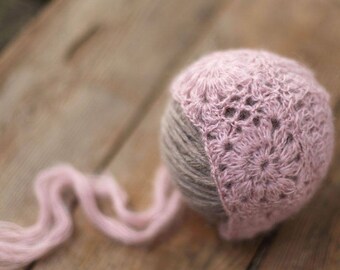 Newborn hat, Mohair hat, Baby girl bonnet
