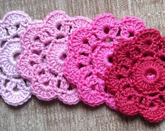 Crochet Flower Coasters Set of 4 in Pink