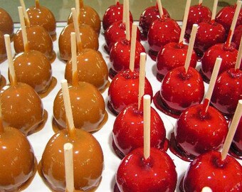 Freshly made candy apples carmel cinammon