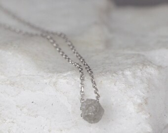 Floating Diamond Necklace - 14K White Gold Raw Diamond Jewellery - Minimalist Jewellery - 14K White Gold Uncut Diamond Necklace