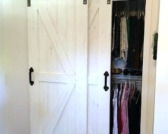 Single Track Bypass© Sliding Barn Door Hardware Kit - Barn Door Bypass Kit - Raw Steel or Black Hardware - Made in USA