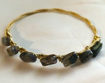Guitar String Bangle with Iolite beads