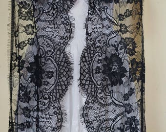 3 m * 23cm Black Lace chantilly lace fringe Ref. 2213