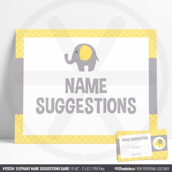 baby name suggestions game baby name cards yellow elephant baby