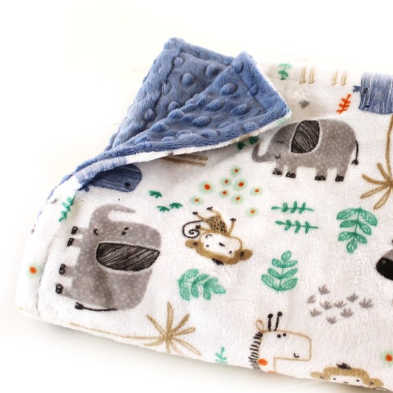 Minky Baby Blanket, Baby Lovey, Blue Gray Zoo Blanket, Mini Personalized Baby Blanket Boy, Baby Shower Gift,Personalized Blanket