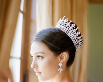 Full Bridal Crown, Swarovski Crystal Wedding Crown, PORTIA Silver Bridal Diadem, Crystal Wedding Tiara, Diamante Tiara, Bridal Tiara