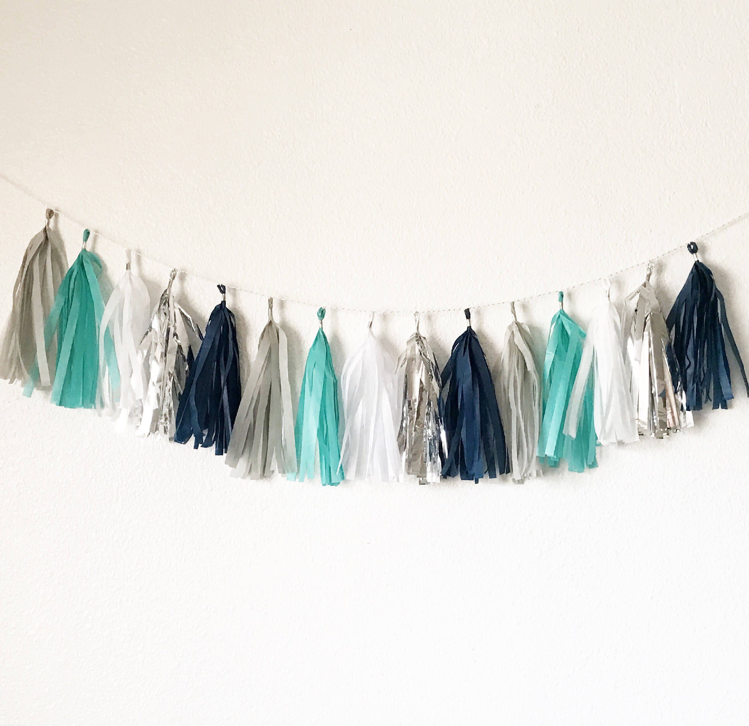 Tassel Garland Tassel Banner Teal Navy Blue Silver