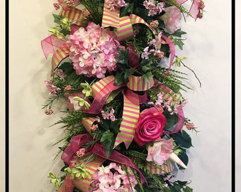 Pink Front Door Swag, Spring Door Swag, Wreath Summer Door Hanger, Flower Door Hanger, Floral Swags, Spring Summer Wreath, Front Door Decor