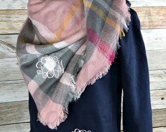 Monogram Blanket Scarf, Blanket Scarf, Plaid Blanket Scarf, Plaid Scarf, Tartan Scarf, Monogram Scarf, Personalized Blanket Scarf, Tartan
