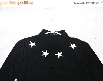 Moving Sale Sweet Black Poly Blend Stretch Button-up Shirt with Star Collar- Size S