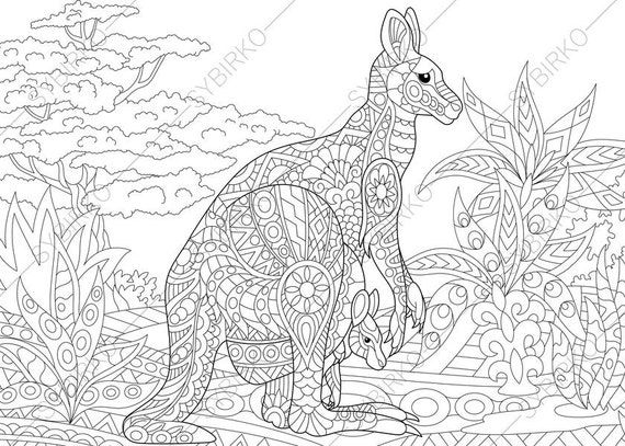 Australian Kangaroo. Wallaby Family. 2 Coloring Pages. Animal