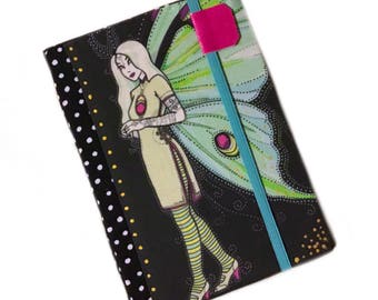 Kindle paperwhite cover - Luna moth fairy - hardcover ereader case for kindle touch - ooak case - tech accessory mint and black