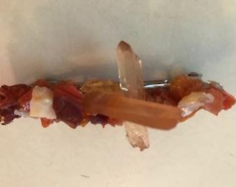 Barrette Mexican Opal with Quartz Crystals
