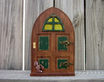 Fairy Door, Stained Wood, Green, Indoor Fairy Door, Pretend Play, Miniature Door, Imaginative Play, Fairies, Magical Portal, Childs Gift