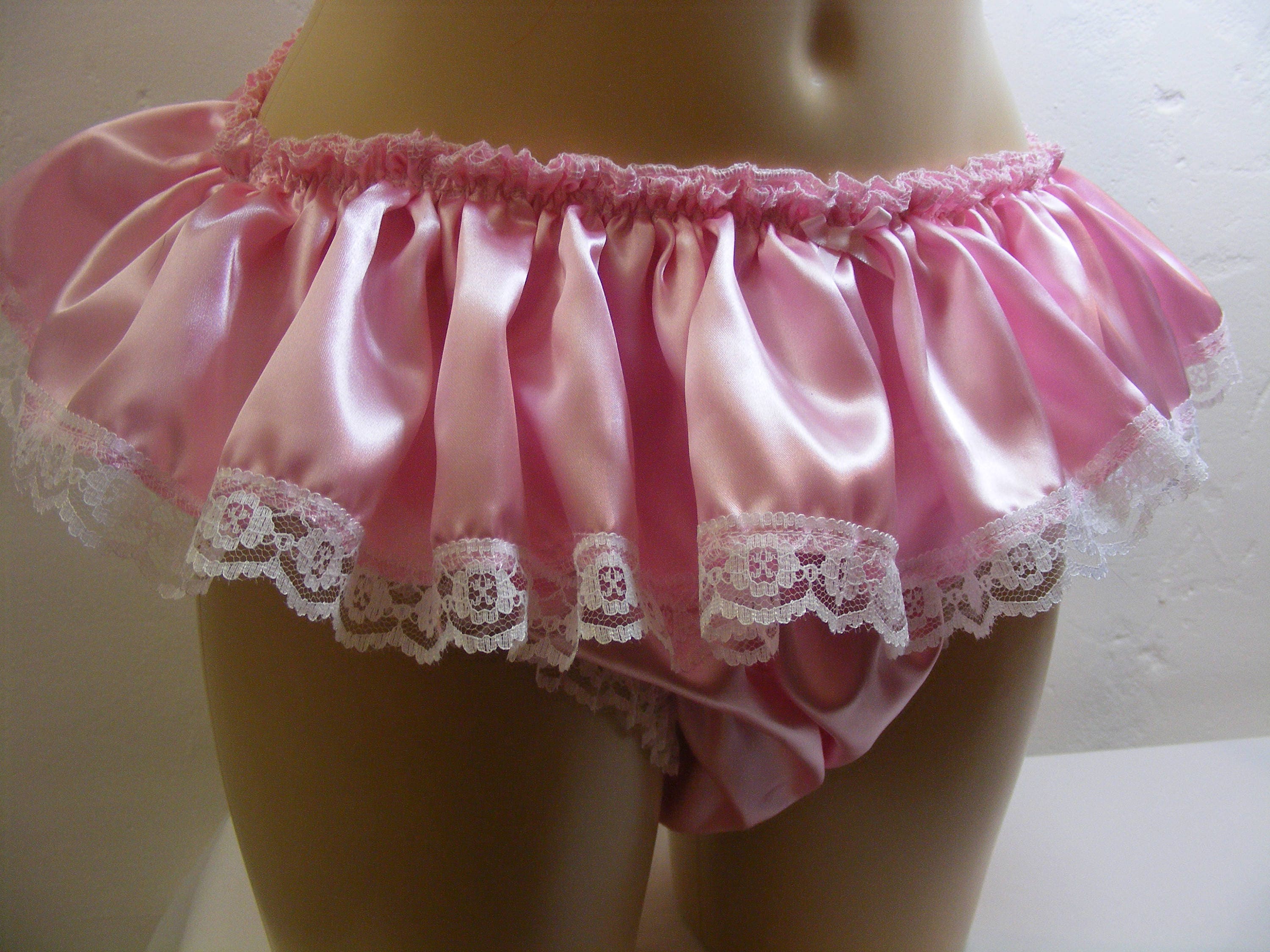 Sissy Frilly Silky Satin Lace Sissy Boy Tutu Panties White