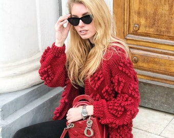 Chunky knit cardigan oversized red cardigan long wool cardigan plus size cardigan boho sweater cable knit cardigan spring cardigan