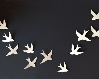 Flock - 11 Porcelain ceramic wall art swallows Bird wall sculpture Modern minimalist wall hanging wall sculpture Set of 11 READY TO SHIP