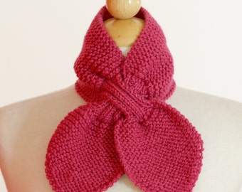 Knitted Neck Warmer Bow Scarflette Raspberry Pink