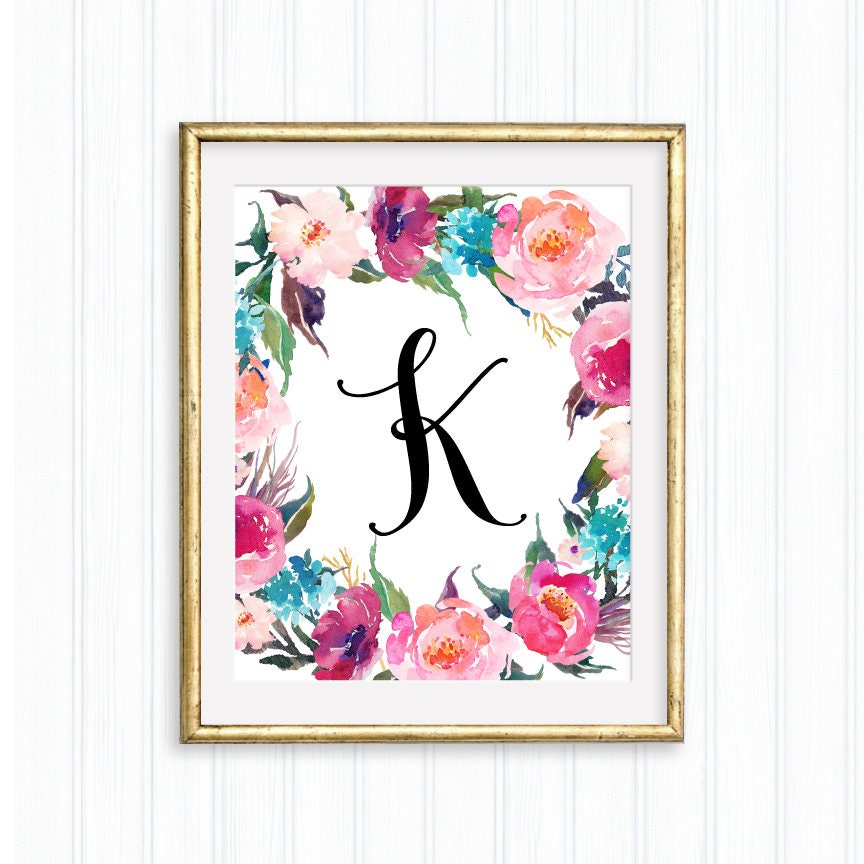 Custom monogram Letter K Printable letter Pink and