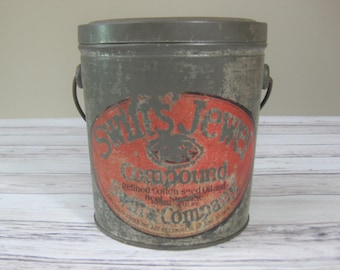 Antique Bucket, Swift's Jewel Compound, Vintage Tin Bucket, Tin Advertising Bucket, 1906