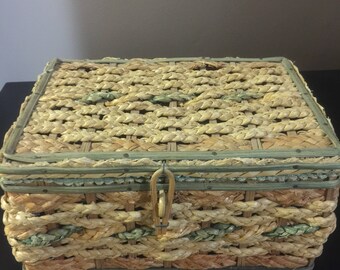 Vintage Wicker Teal Sewing Basket