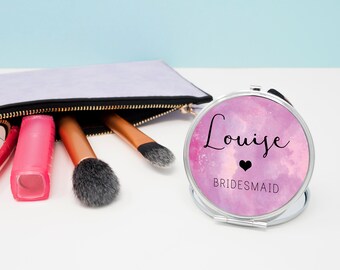 Personalised Pretty Watercolour Round Compact Mirror - Women's Accessories - Beautiful Bridesmaid Pocket Mirror - Wedding Day Gifts