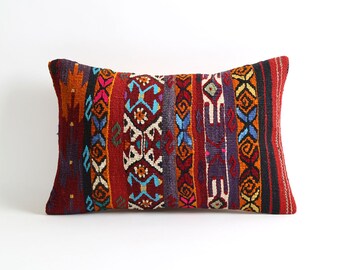 Lumbar kilim pillow 12x18 turkish pillow cover, pillow case, southwestern pillow, cushion, moroccan decor, kilim cushions, aztec pillow