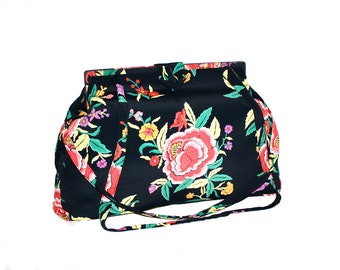 NORMA KAMALI Vintage Handbag Slouchy Framed Floral Oversized Bag - AUTHENTIC -