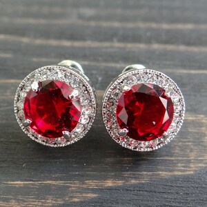 Vintage fashion earrings red earrings gift for mom art deco wedding earrings bridal earrings silver plated Stud earrings wife gift mother