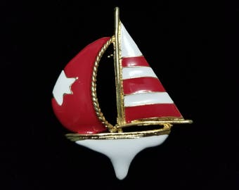 Vintage Enamel Brooch Sailboat