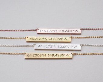 Coordinates Bar Necklace - Custom Coordinates Necklace - Personalized Latitude Longitude Jewelry - Large Bar PN10.40C
