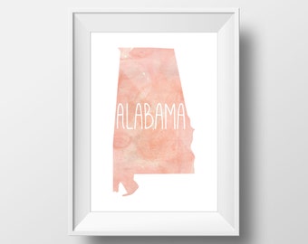 Alabama State Pink Watercolor Printable Art, Alabama Print, Alabama Art, Modern Art,