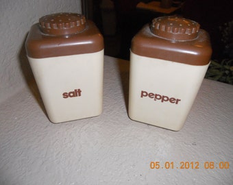 Vintage Salt & Pepper Shakers LustroWare Retro Brown mid century modern