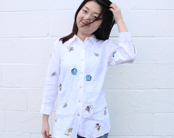 White Embroidered Linen Blouse