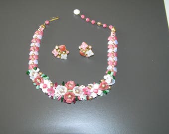 CZECH Glass Flower/Leaves Choker with Matching Earrings