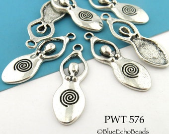 Spiral Goddess Charm Pendant Pewter 39mm (PWT 576) 6 pcs BlueEchoBeads