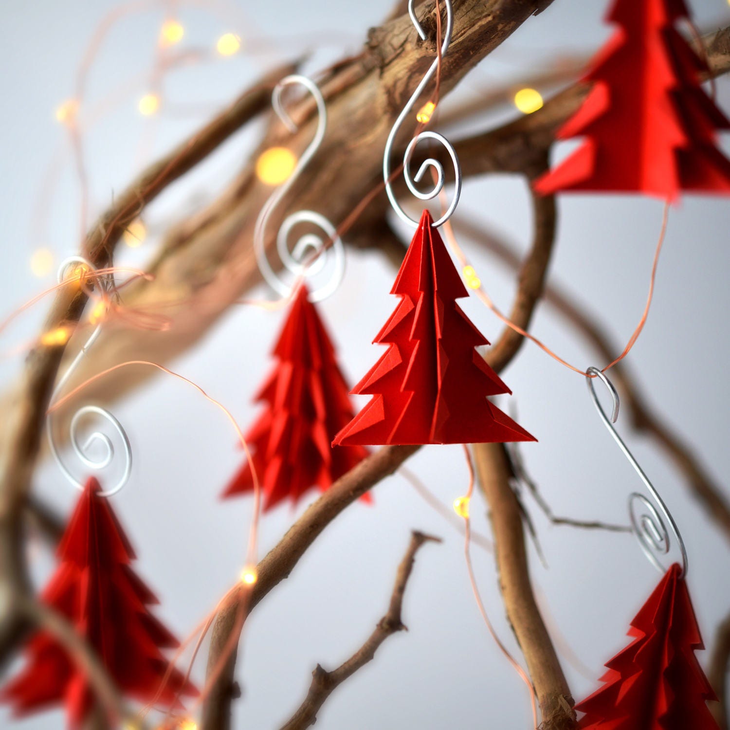 Red Origami Christmas Tree Paper Ornament 6 Pack