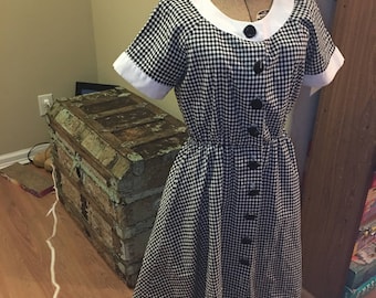 1980s does 1950s black and white checked dress