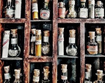 Miniature Apothecary Bottles with Mysterious Contents