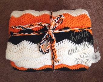 Crochet throw, SF giants blanket -crochet blanket - orange black and ivory -crochet afghan - orange afghan -home decor bedding