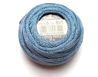 DMC 931 - Medium Antique Blue Perle Cotton Thread Size 8