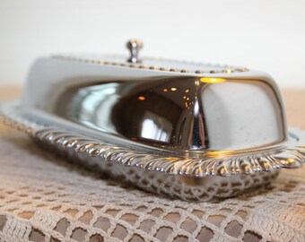 Vintage Chrome Covered Butter Dish, Butter Dish, Covered Butter Dish, Butter