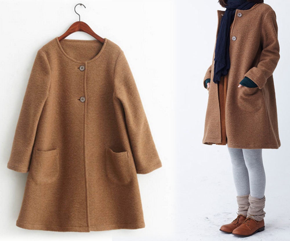 249Women's Winter Boiled Wool A-line Coat Camel