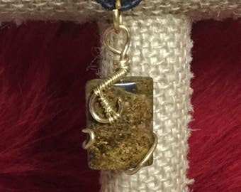 Bronzite and brass, bronzite pendant, wire wrapped bronzite, brass pendant, bronzite necklace, wire jewelry, bronzite, brass necklace