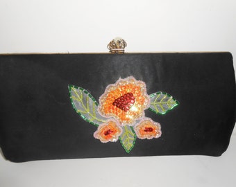 Black Evening Bag, Beaded Evening Bag, Vintage Purse, Black Clutch Bag, Clutch Handbag EB-0525