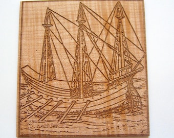 Wall art Galley ship illustration Book lover's gift Wall or desk ornament